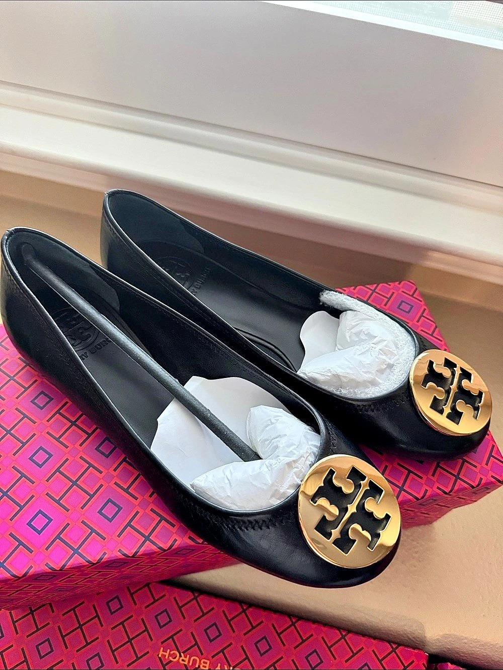Tory Burch Reva Ballet Flats Black & Gold US 7